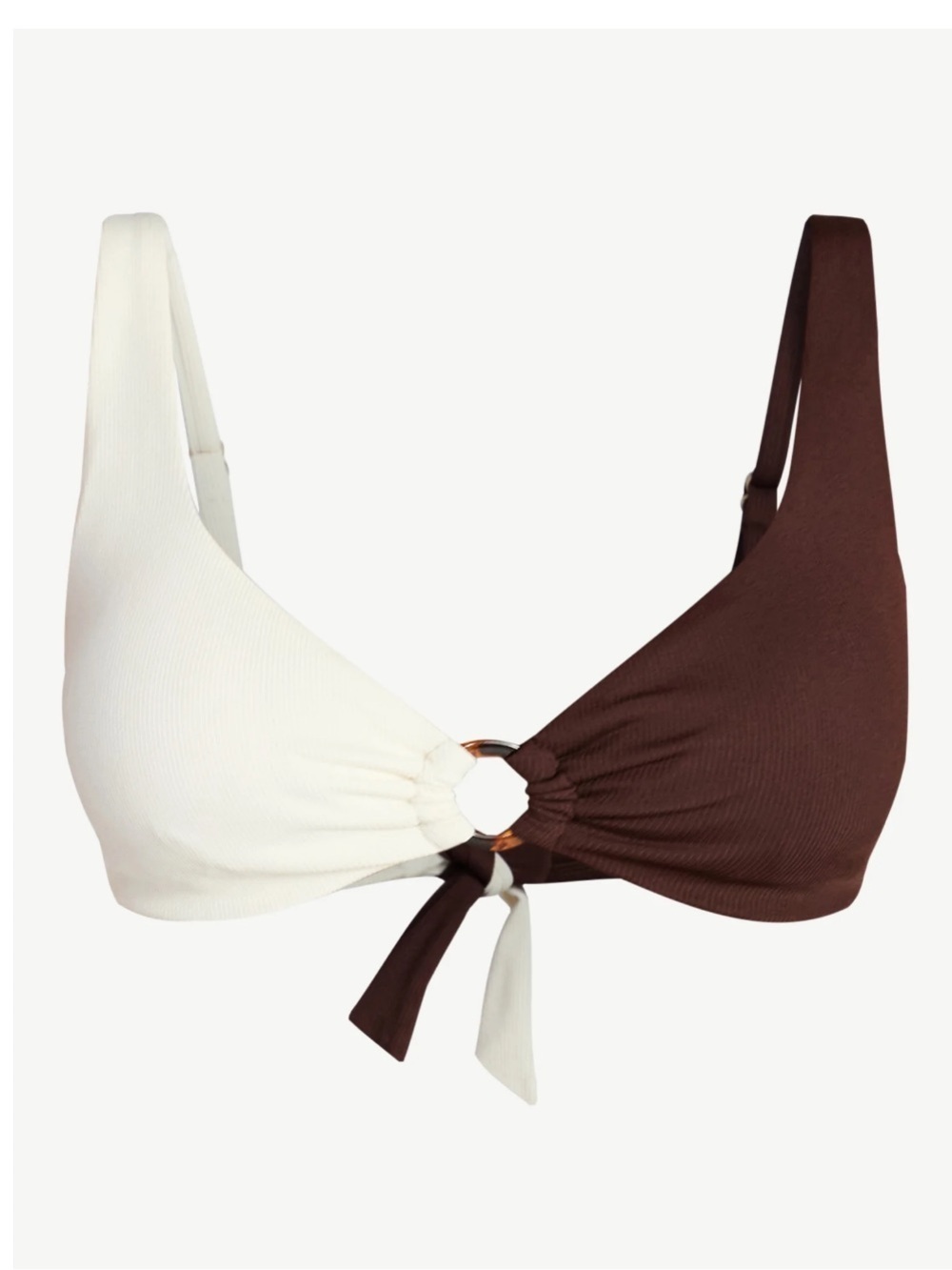 Time and Tru Colorblock Ring Detail Bikini Top Brown Cream NWT XL